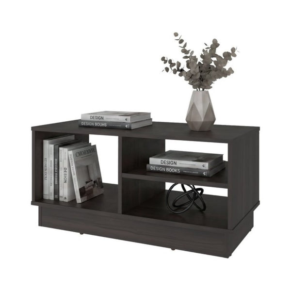English Elm Coffee Table with Asymmetric Open Shelving Black Wengue Finish Modern Living Room B097P543470