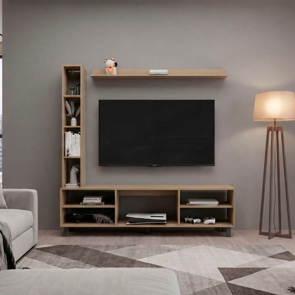 English Elm Entertainment Center Natural Oak 3 Piece Media Console Tower Bookcase Wall Shelf B097P543471