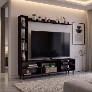 English Elm Entertainment Wall Unit Three Piece Media Tower Set with Floating Shelf in Black Wengue B097P543472