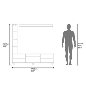 English Elm Entertainment Wall Unit Three Piece Media Tower Set with Floating Shelf in Black Wengue B097P543472