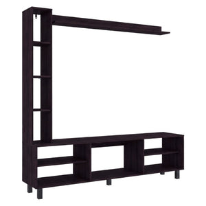 English Elm Entertainment Wall Unit Three Piece Media Tower Set with Floating Shelf in Black Wengue B097P543472