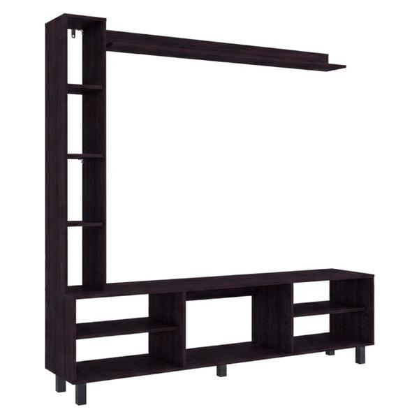 English Elm Entertainment Wall Unit Three Piece Media Tower Set with Floating Shelf in Black Wengue B097P543472