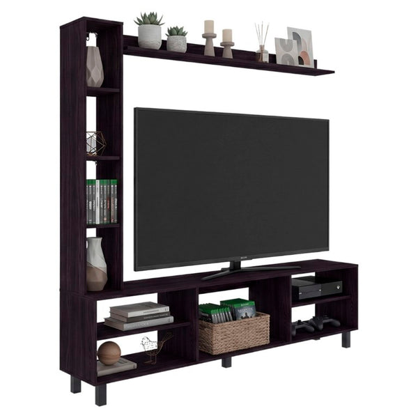 English Elm Entertainment Wall Unit Three Piece Media Tower Set with Floating Shelf in Black Wengue B097P543472
