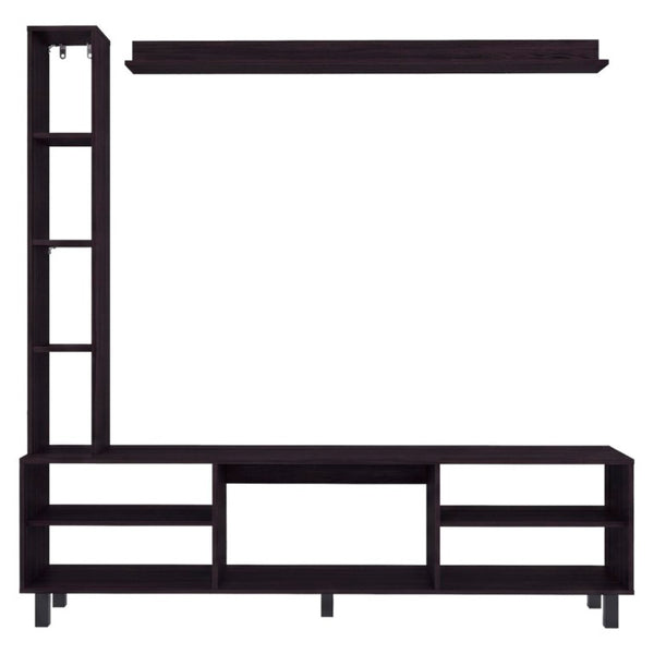 English Elm Entertainment Wall Unit Three Piece Media Tower Set with Floating Shelf in Black Wengue B097P543472