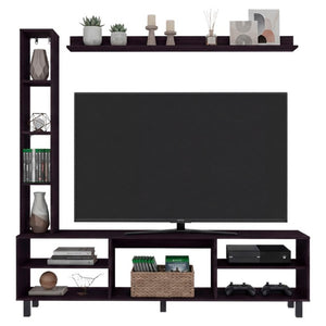 English Elm Entertainment Wall Unit Three Piece Media Tower Set with Floating Shelf in Black Wengue B097P543472