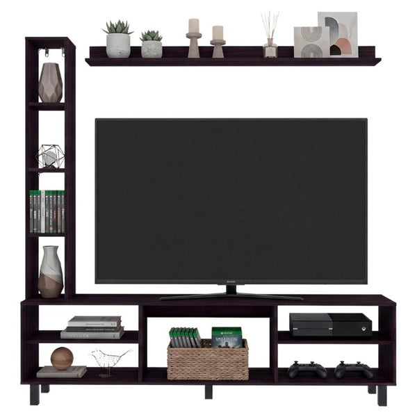 English Elm Entertainment Wall Unit Three Piece Media Tower Set with Floating Shelf in Black Wengue B097P543472
