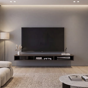 English Elm Modern Floating Wall Mount TV Console in Dark Walnut with Open Media Storage B097P543473