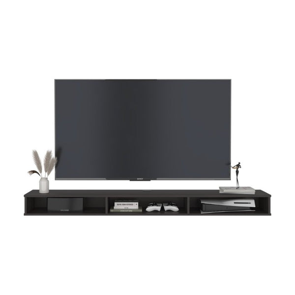 English Elm Modern Floating Wall Mount TV Console in Dark Walnut with Open Media Storage B097P543473