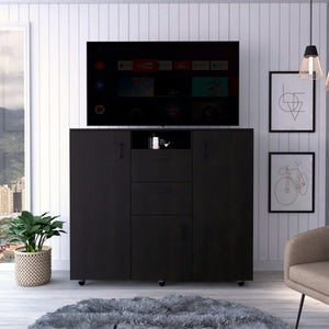 English Elm Cabinet Wardrobe Dresser with Shelves Hanging Rod Drawers Matte Black Bedroom Storage B097S00002