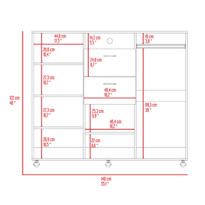 English Elm Cabinet Wardrobe Dresser with Shelves Hanging Rod Drawers Matte Black Bedroom Storage B097S00002