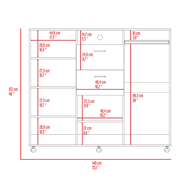 English Elm Cabinet Wardrobe Dresser with Shelves Hanging Rod Drawers Matte Black Bedroom Storage B097S00002