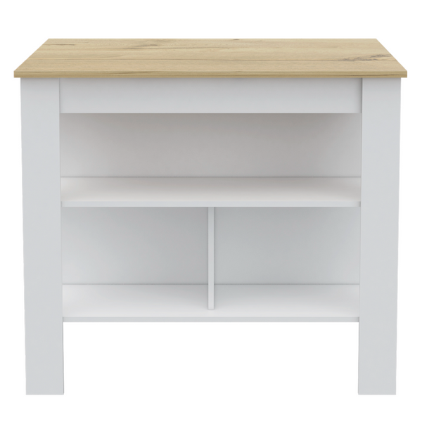 English Elm 2 Piece Kitchen Island and Pantry Cabinet Set in White Light Oak Transitional Style B097S00020