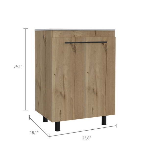 English Elm 2 Piece Light Oak Bathroom Set with Linen Tower and Freestanding Sink Cabinet B097S00025