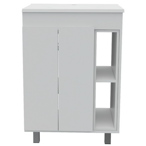 English Elm 2 Piece White Wood Bathroom Vanity and Linen Cabinet Set for Small Spaces B097S00026