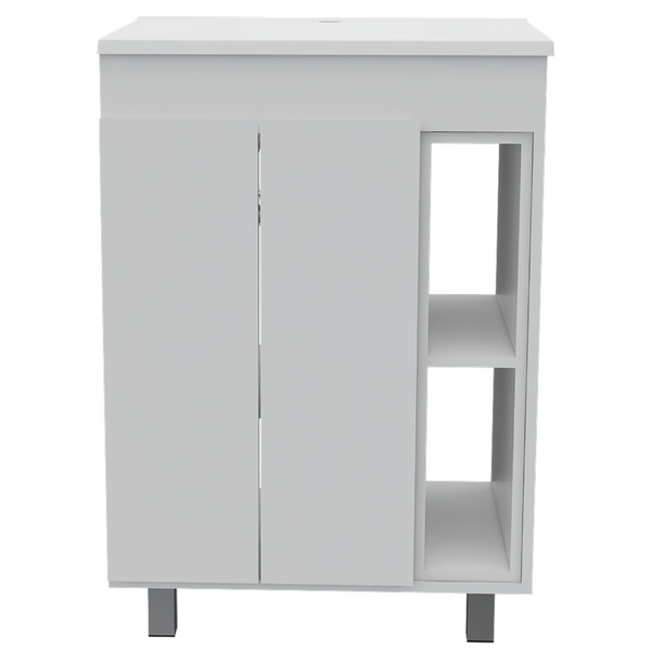 English Elm 2 Piece White Wood Bathroom Vanity and Linen Cabinet Set for Small Spaces B097S00026
