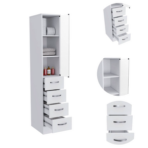 English Elm 2 Piece White Wood Bathroom Vanity and Linen Cabinet Set for Small Spaces B097S00026