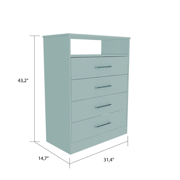 English Elm Kairo Four Drawer White Dresser with Open Shelf Melamine Finish Bedroom Storage B097S00274
