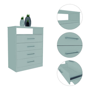 English Elm Kairo Four Drawer White Dresser with Open Shelf Melamine Finish Bedroom Storage B097S00274
