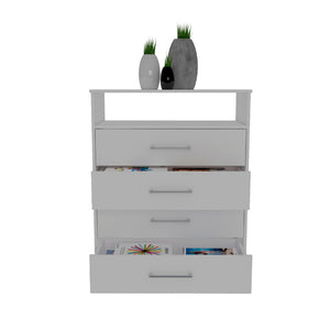 English Elm Kairo Four Drawer White Dresser with Open Shelf Melamine Finish Bedroom Storage B097S00274
