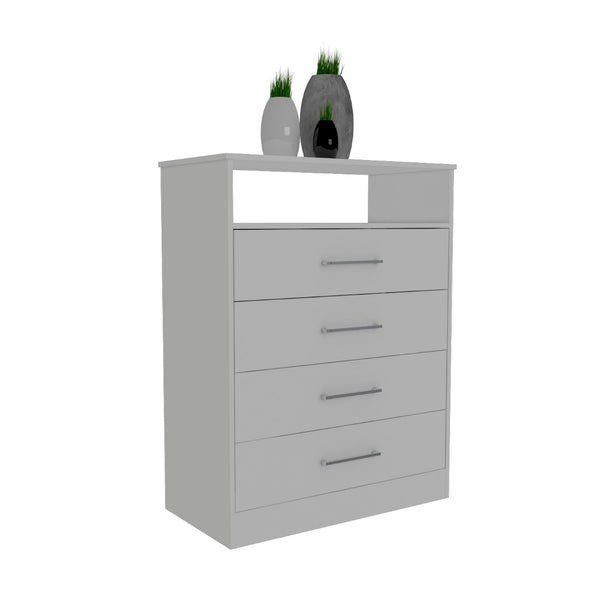 English Elm Kairo Four Drawer White Dresser with Open Shelf Melamine Finish Bedroom Storage B097S00274