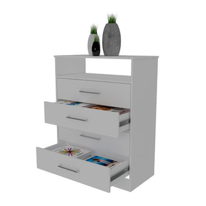 English Elm Kairo Four Drawer White Dresser with Open Shelf Melamine Finish Bedroom Storage B097S00274