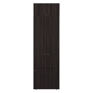English Elm Closet Organizer Two Piece Tall Cabinet with Four Doors in Dark Walnut Finish B097S00276