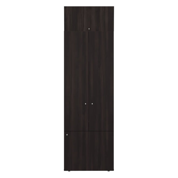 English Elm Closet Organizer Two Piece Tall Cabinet with Four Doors in Dark Walnut Finish B097S00276