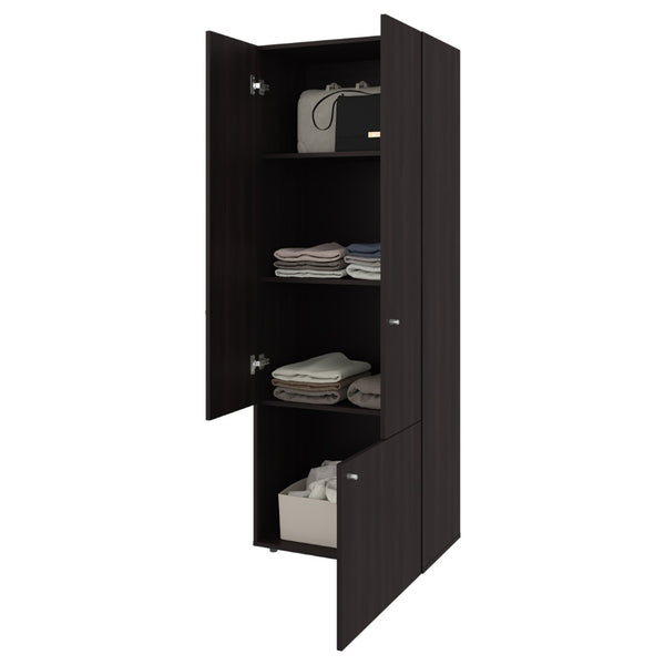 English Elm Closet Organizer Two Piece Tall Cabinet with Four Doors in Dark Walnut Finish B097S00276