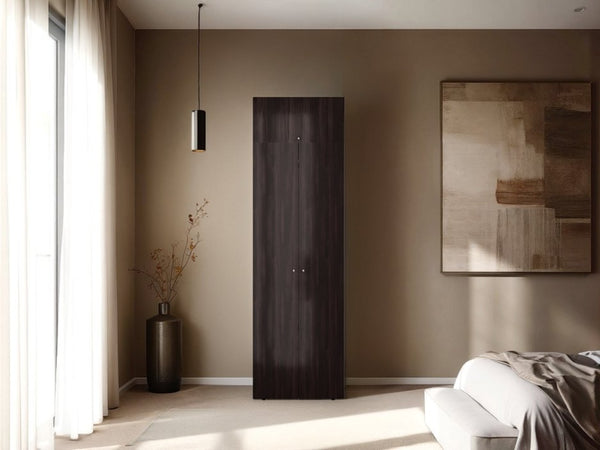 English Elm Closet Storage System Two Piece Tall Cabinet with Hanging Rod Dark Walnut Finish B097S00278