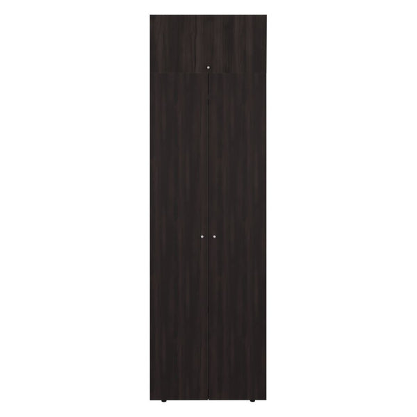 English Elm Closet Storage System Two Piece Tall Cabinet with Hanging Rod Dark Walnut Finish B097S00278