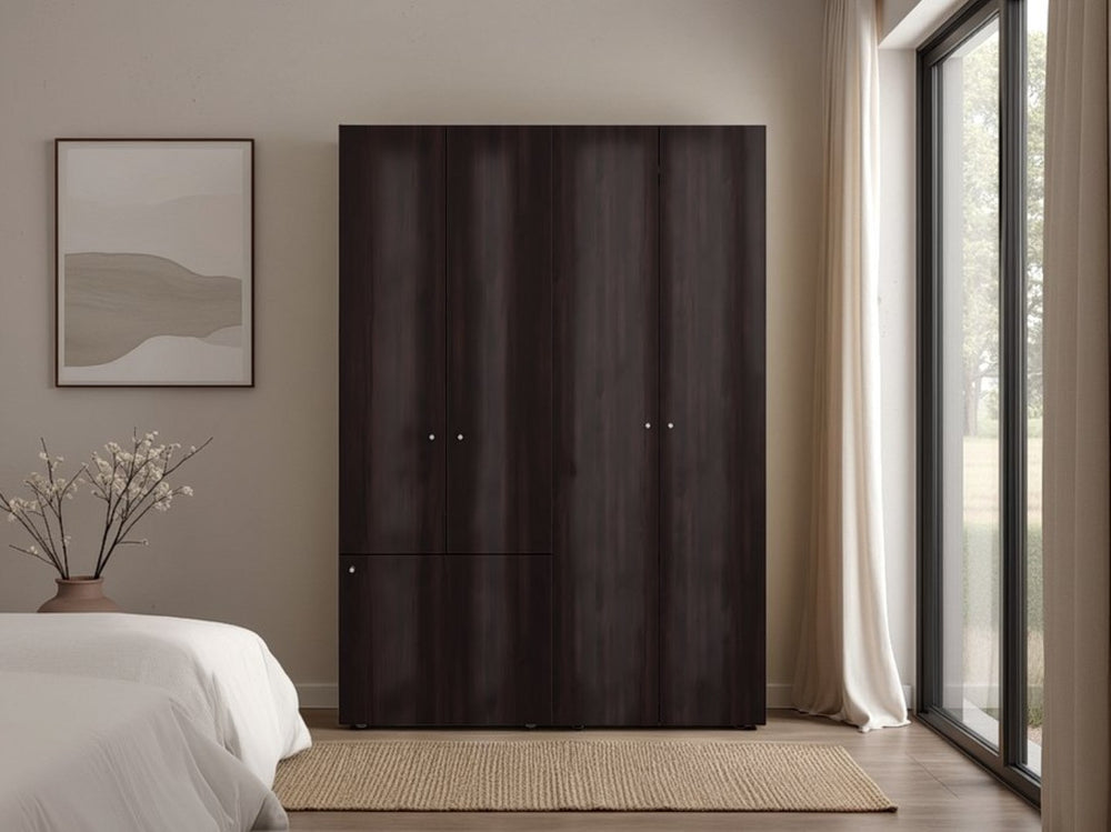 English Elm Modular Closet System Two Piece Tall Cabinet and Base Unit in Dark Walnut Wood B097S00279