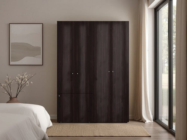 English Elm Modular Closet System Two Piece Tall Cabinet and Base Unit in Dark Walnut Wood B097S00279