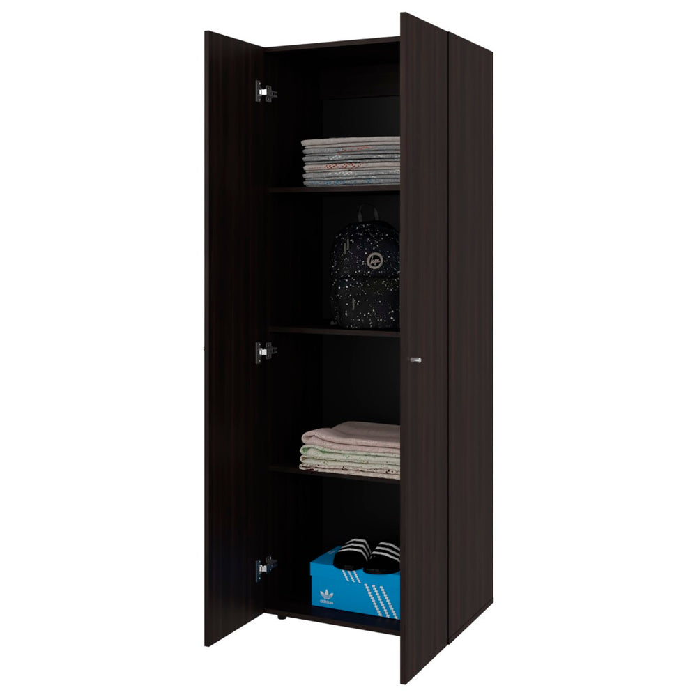 English Elm Modular Closet System Two Piece Tall Cabinet and Base Unit in Dark Walnut Wood B097S00279