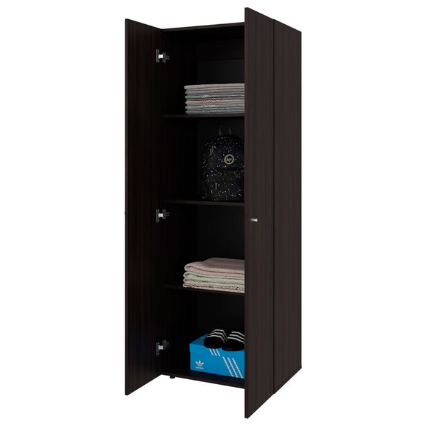 English Elm Modular Closet System Two Piece Tall Cabinet and Base Unit in Dark Walnut Wood B097S00279