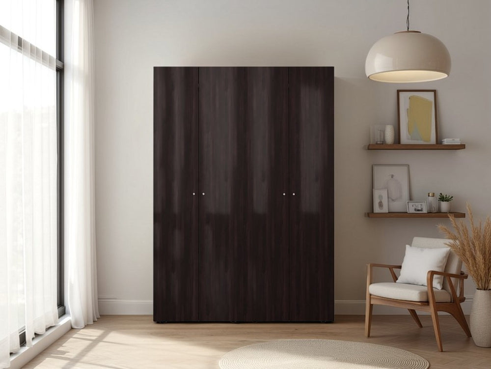 English Elm Modular Wardrobe System with Six Shelves Hanging Rod and Dark Walnut Finish B097S00280