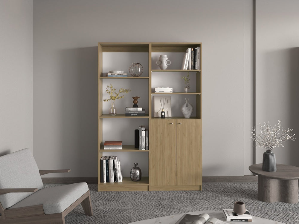 English Elm Bookcase and Cabinet Storage Set Two Piece Natural Oak Finish for Home Office B097S00281