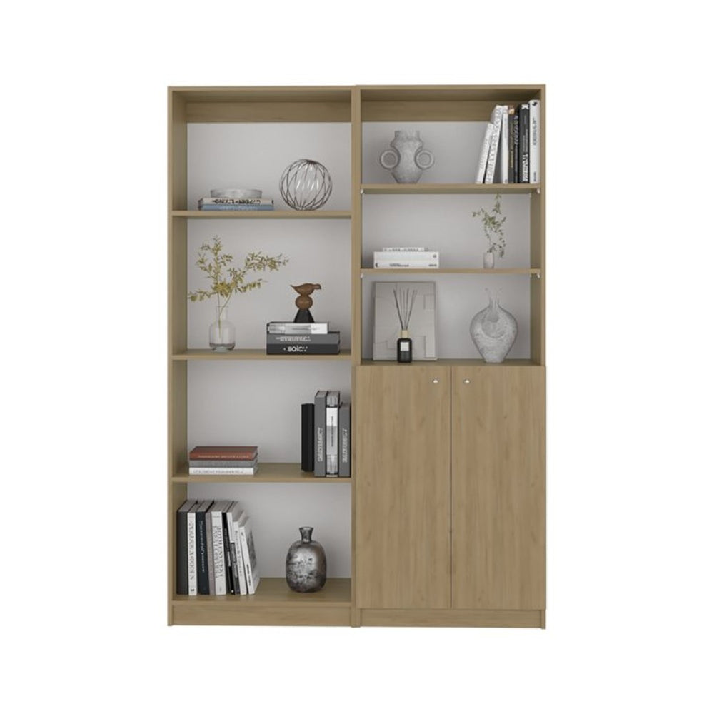 English Elm Bookcase and Cabinet Storage Set Two Piece Natural Oak Finish for Home Office B097S00281