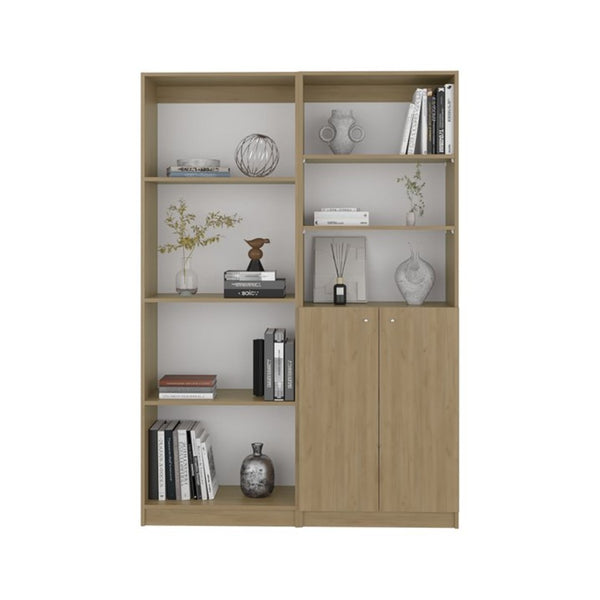 English Elm Bookcase and Cabinet Storage Set Two Piece Natural Oak Finish for Home Office B097S00281