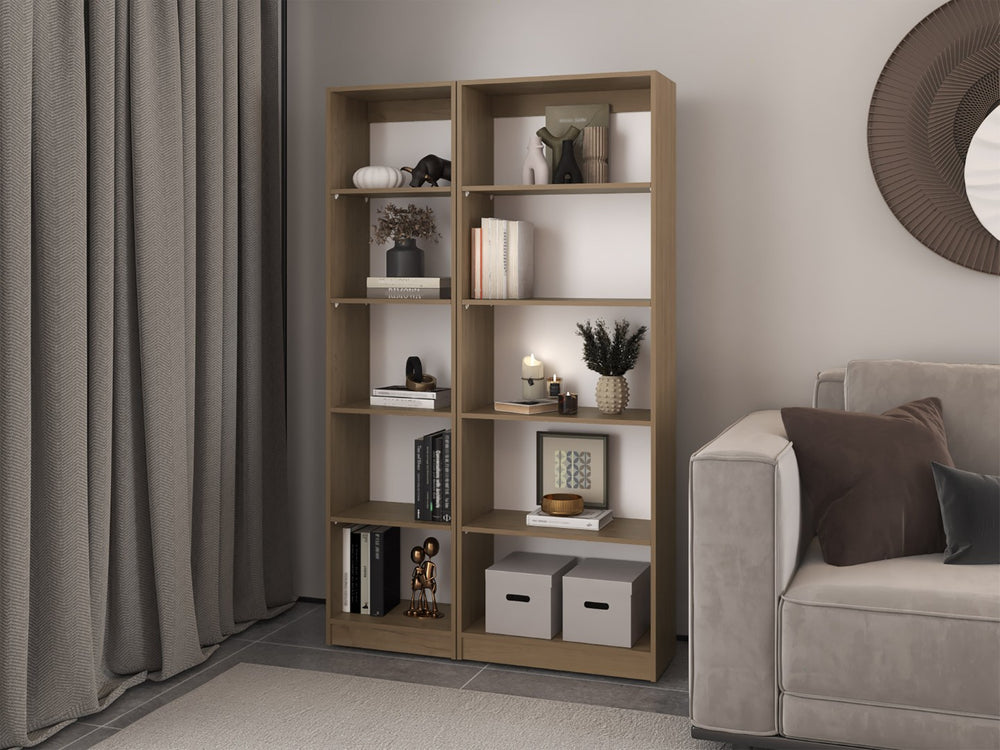 English Elm Bookcase Set 2 Piece Tall Open Shelf Natural Oak Engineered Wood for Home Office B097S00283