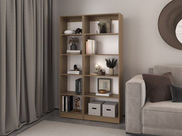 English Elm Bookcase Set 2 Piece Tall Open Shelf Natural Oak Engineered Wood for Home Office B097S00283