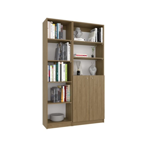 English Elm Bookcase Set 2 Piece Tall Natural Oak Open Shelving with Lower Cabinet Storage B097S00284