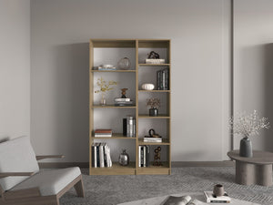 English Elm Bookcase Set Two Piece Modular Open Shelving Natural Oak Finish for Home Office B097S00285