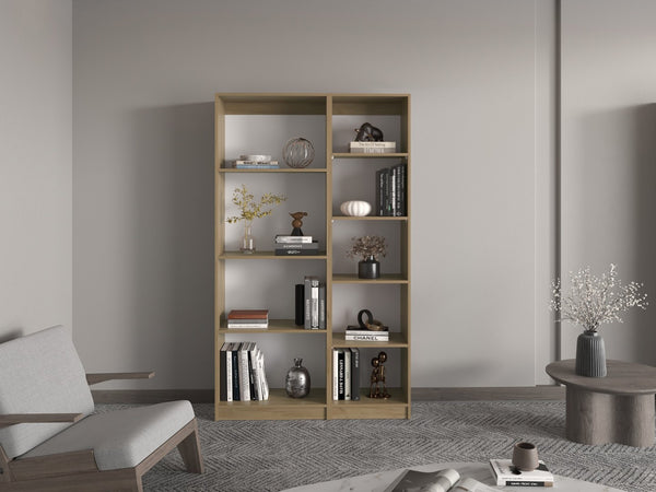 English Elm Bookcase Set Two Piece Modular Open Shelving Natural Oak Finish for Home Office B097S00285