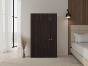 English Elm Closet Set Three Piece Wardrobe System with Eight Shelves and Seven Doors Dark Walnut B097S00286