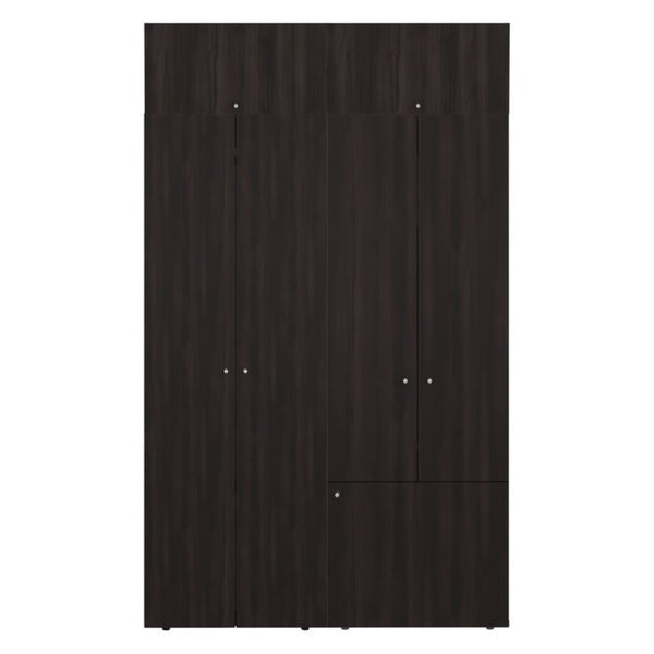English Elm Closet Set Three Piece Wardrobe System with Eight Shelves and Seven Doors Dark Walnut B097S00286