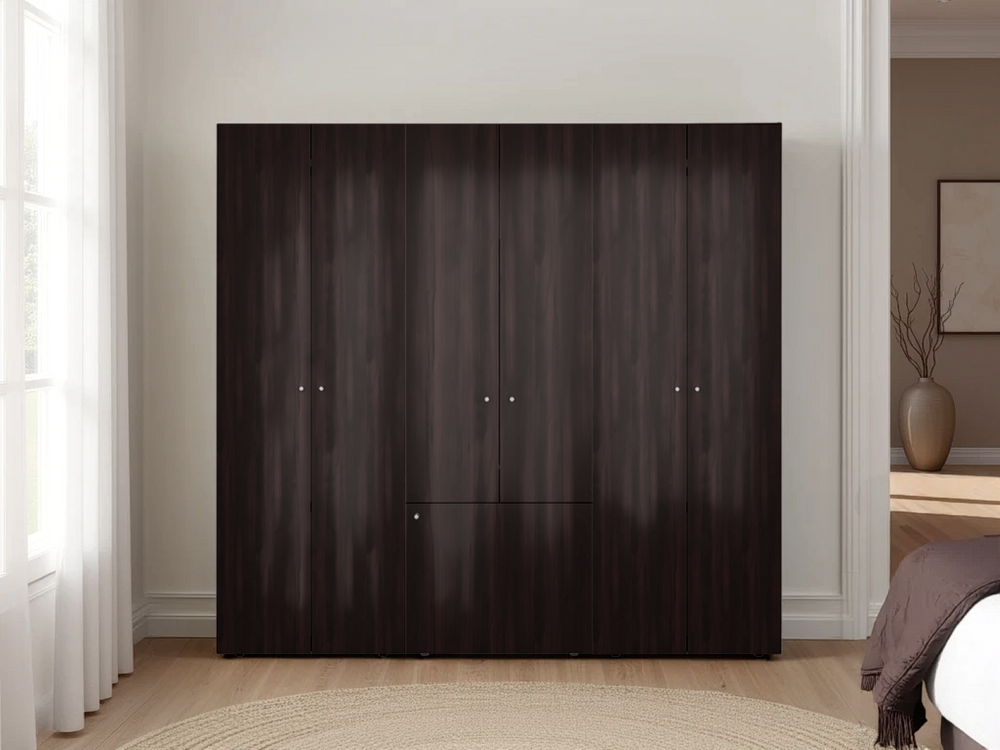 English Elm Modular Wardrobe Storage System Three Piece Dark Walnut Cabinet with Built in Hanging Rod B097S00287