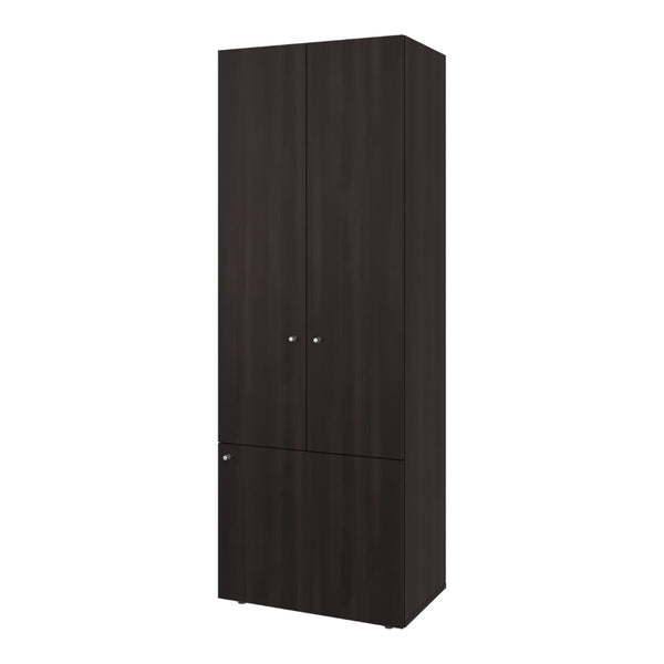 English Elm Modular Wardrobe Storage System Three Piece Dark Walnut Cabinet with Built in Hanging Rod B097S00287