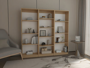 English Elm Modular Three Piece Bookcase Wall System in Natural Oak for Living Room or Office B097S00288