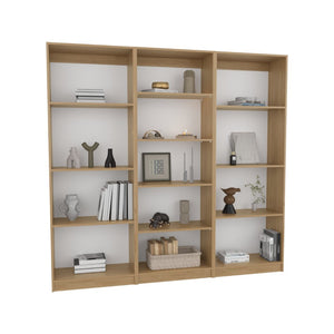 English Elm Modular Three Piece Bookcase Wall System in Natural Oak for Living Room or Office B097S00288