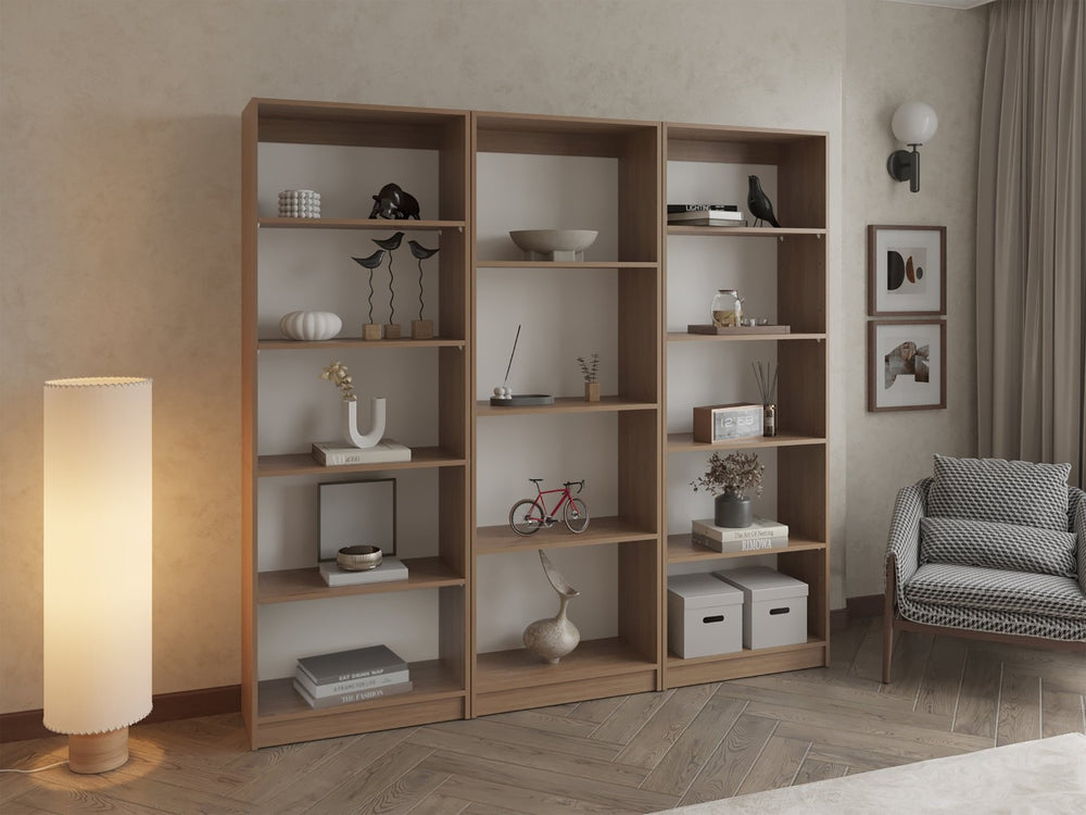 English Elm Modular Oak Finish Three Piece Open Shelf Bookcase Set for Home Office Living Room B097S00289